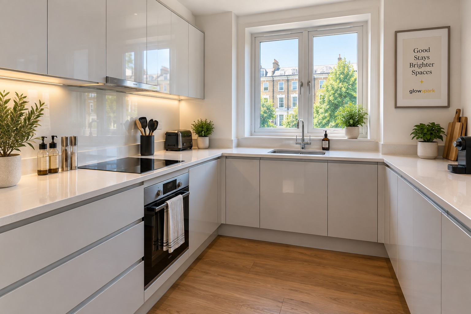 A cleared and cleaned kitchen in a short let after a turnaround